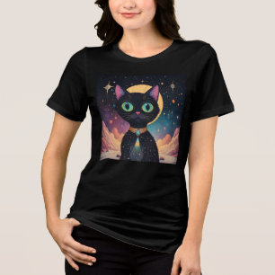 Atomistische futuristische kosmische schwarze Katz Tri-Blend Shirt