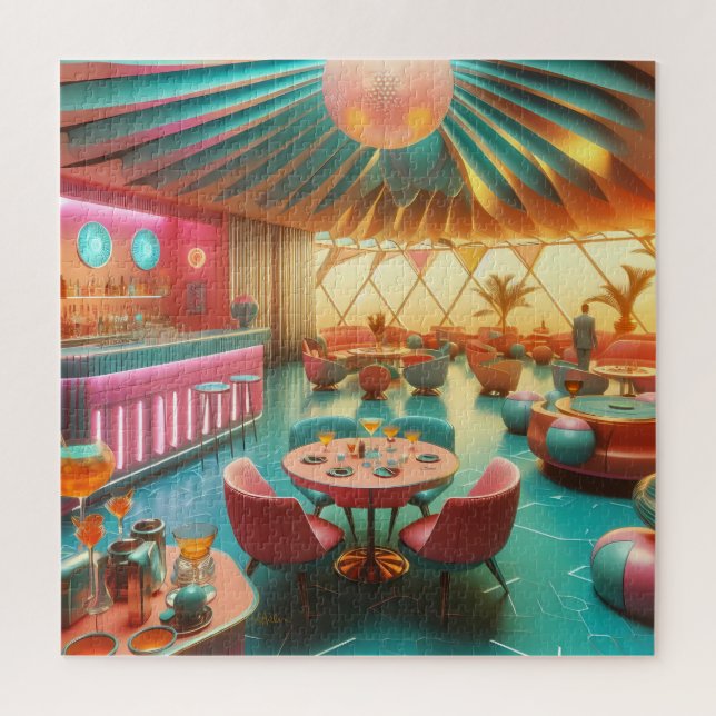 Atomistische futuristische Retro-Florida-Lounge (Vertikal)