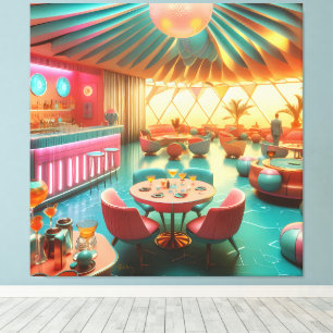 Atomistische futuristische Retro-Florida-Lounge Leinwanddruck