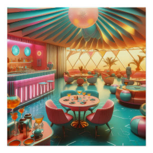 Atomistische futuristische Retro-Florida-Lounge Poster