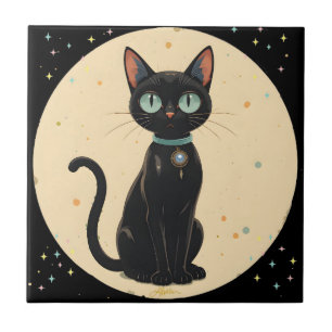 Atomistische futuristische schwarze Katzenmond Fliese