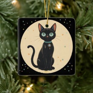 Atomistische futuristische schwarze Katzenmond Keramikornament