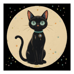 Atomistische futuristische schwarze Katzenmond Poster