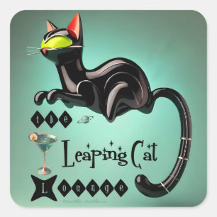 Atomistische futuristische The Leaping Cat Lounge Quadratischer Aufkleber