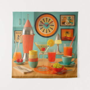 Atomistische Retro-Futuristische Martini-Frühstück Wandteppich