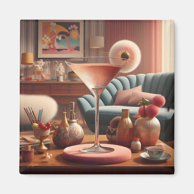 Atomistischer futuristischer Kirschblüten-Martini Magnet (Vorne)