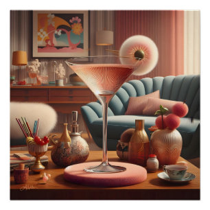 Atomistischer futuristischer Kirschblüten-Martini Poster