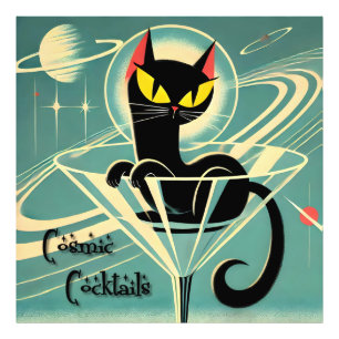 Atomistischer futuristischer Weltraum-Schwarze-Kat Fotodruck