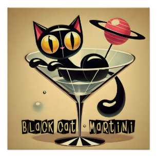 Atomistischer futuristischer Weltraum-Schwarze-Kat Poster