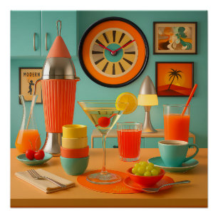 Atomistischer Retro-Futuristischer Martini Frühstü Poster