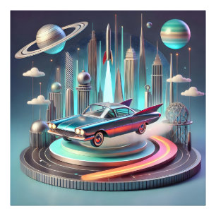Atomistisches futuristisches Big Fins Coupe Auto Fotodruck