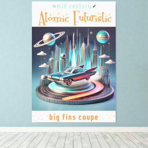 Atomistisches futuristisches Big Fins Coupe Auto Leinwanddruck