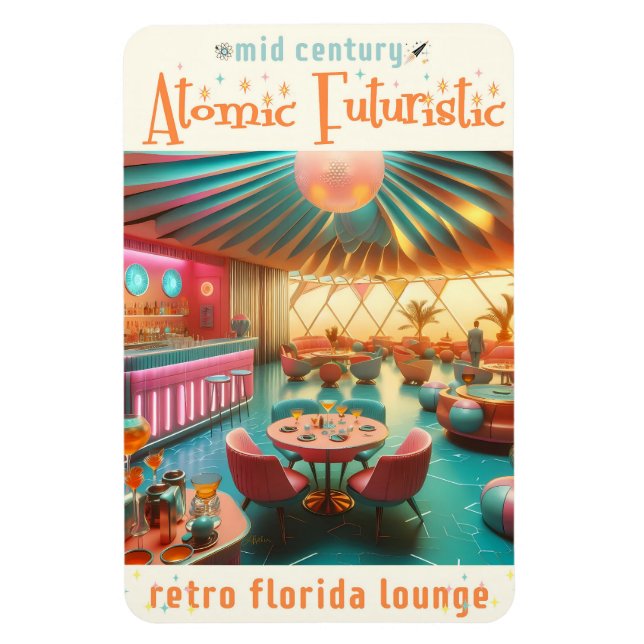 Atomistisches futuristisches Retro-Florida-Wohnzim Magnet (Vertikal)