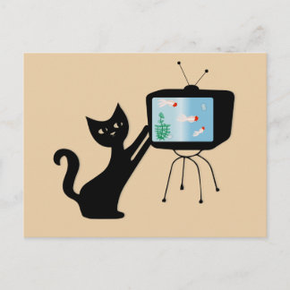 ATOMKATZE & ALTES TV-GERÄT RETRO POSTKARTE