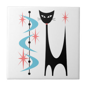 Atomkatze aus der Mitte des Jahrhunderts mit blaue Fliese