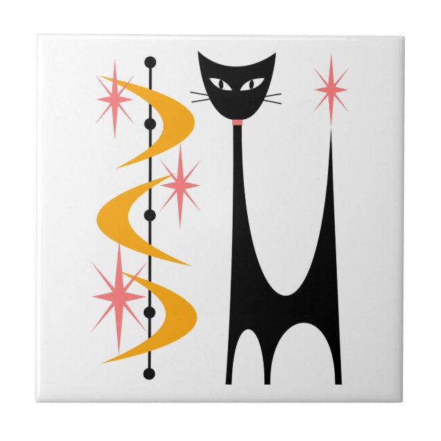 Atomkatze aus der Mitte des Jahrhunderts mit gelbe Fliese (Vorderseite)