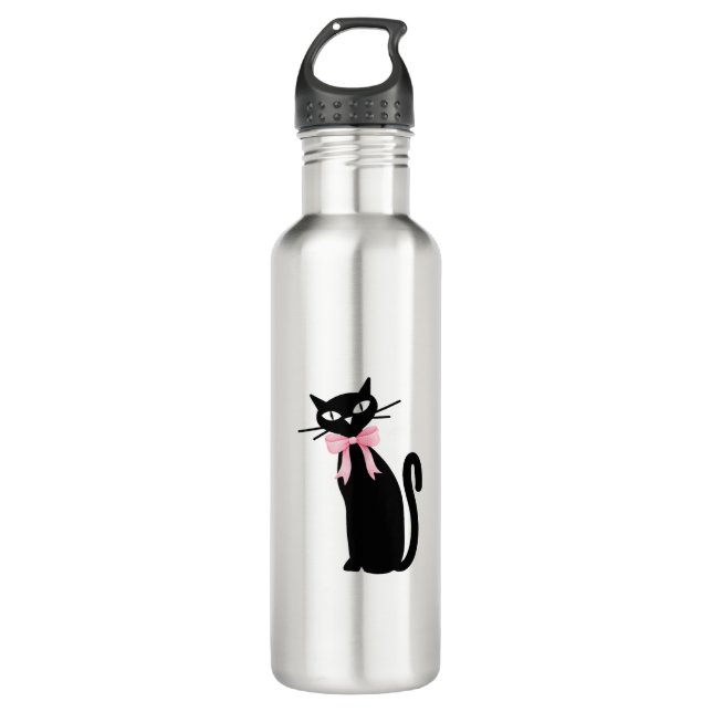 Atomkatze mit rosa Katzenkatze Girly Clean Girl Ki Edelstahlflasche (Vorderseite)