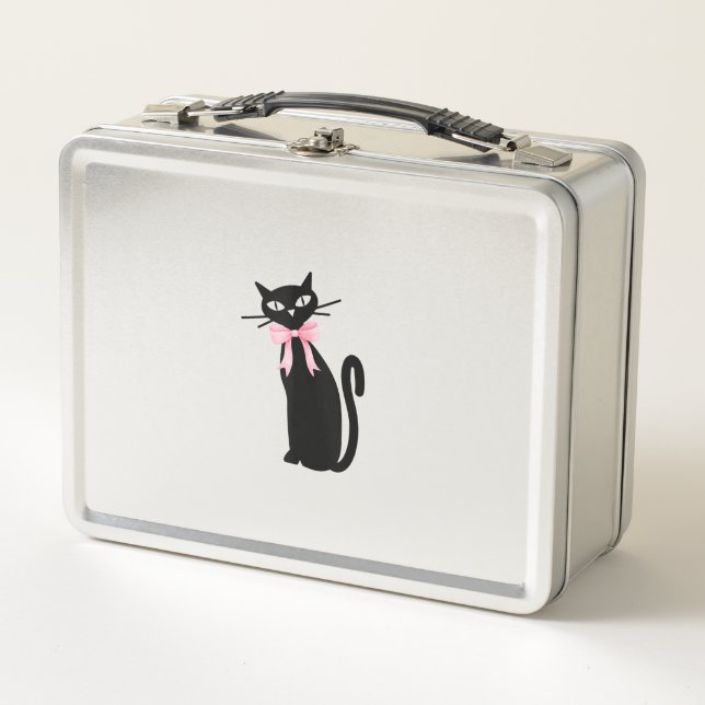Atomkatze mit rosa Katzenkatze Girly Clean Girl Ki Metall Brotdose (Vorderseite)