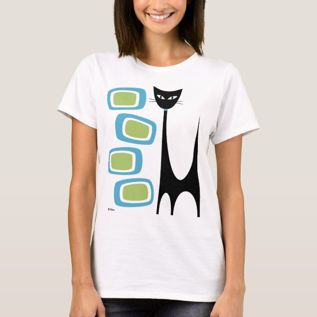 Atomkatze Mitte des Jahrhunderts mit grünen und bl T-Shirt (Vorderseite)