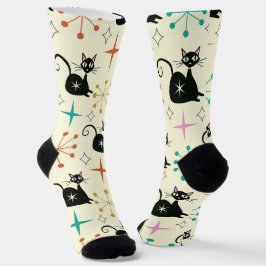 Atomkatze Mitte des Jahrhunderts mit Sternexplosio Socken