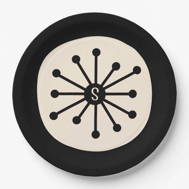 Atomkern Niedlicher Retro-Schwarz-Punkt Pappteller (Vorderseite)
