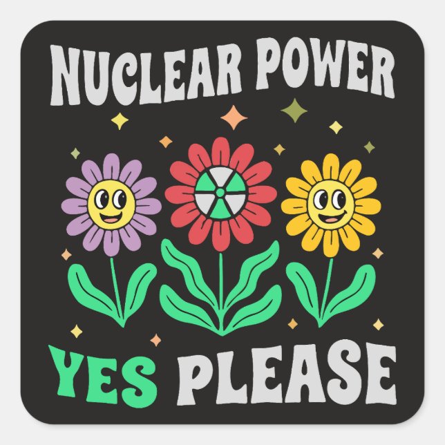 Atomkraft ja, bitte lächelnde Blumen Quadratischer Aufkleber (Vorderseite)