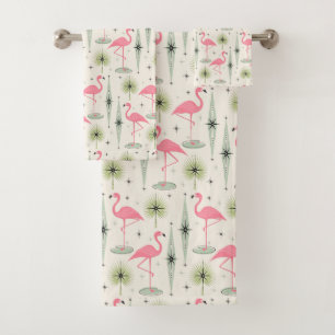 Atomoase mit rosa Flamingos Badhandtuch Set