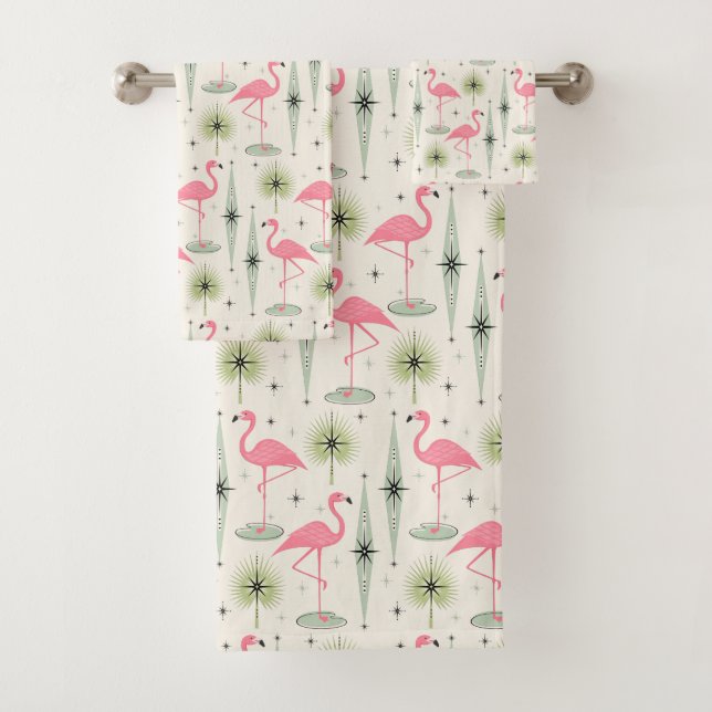Atomoase mit rosa Flamingos Badhandtuch Set (Insitu)