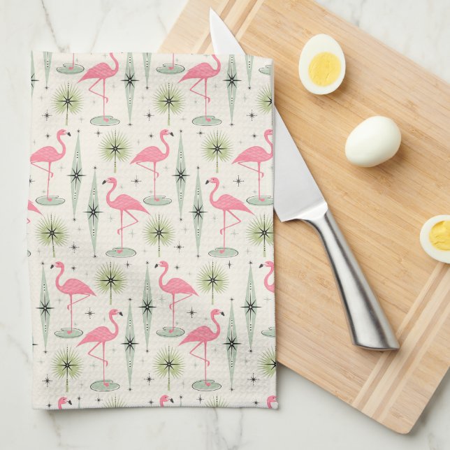 Atomoase mit rosa Flamingos Geschirrtuch (Viertel Falte)