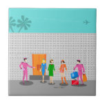 Atompalmsprings Stewardess Party Keramik Tile Fliese<br><div class="desc">Sie sind eingeladen zum gesellschaftlichen Ereignis des Jahres mit diesem Atomic Palm Springs Stewardess Party Keramik Fliesen Design. Die drei Vintagen Flugbegleiter von konkurrierenden Fluggesellschaften kommen auf ihrem Karo in ihr kitschiges Blockhotel der 60er Jahre. Einer der fabelhaft hunky bellhops in einer rosa Retro-Uniform hält die orangefarbene Tür, während der...</div>