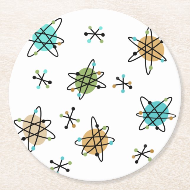 Atompapier-Untersetzer aus der Mitte des Jahrhunde Runder Pappuntersetzer (Vorderseite)