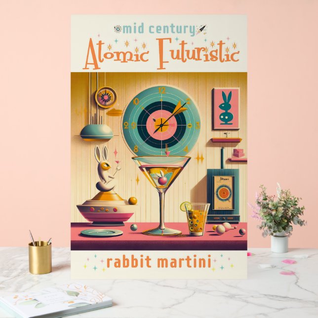 Atomretrofuturistisches Kaninchen Martini Mitte de Acrylschild (Hochzeit)