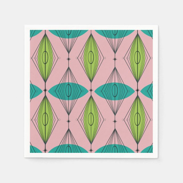 Atomrosa Ogee und Sternexplosionen Papier Napkins Serviette (Vorderseite)