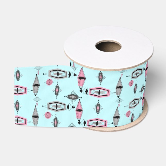 Atomrosa und grau Muster Grosgrain Ribbon Ripsband (Spule)