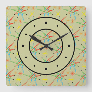 AtomSternexplosion-Retro mehrfarbiges Muster Quadratische Wanduhr