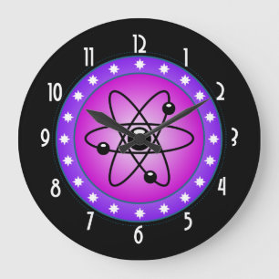 Atomsymbol auf einem rosa Hintergrund Große Wanduhr