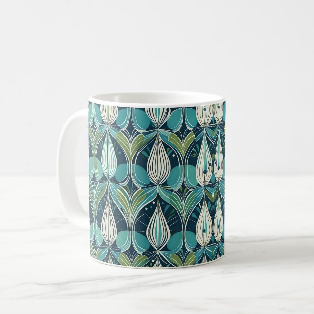 Atomtropfen Mitte des Jahrhunderts blaues grünes M Kaffeetasse (Vorderseite Links)