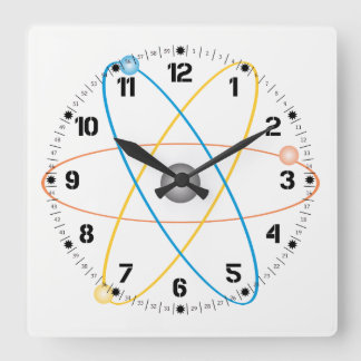 Atomuhr in Farben Quadratische Wanduhr
