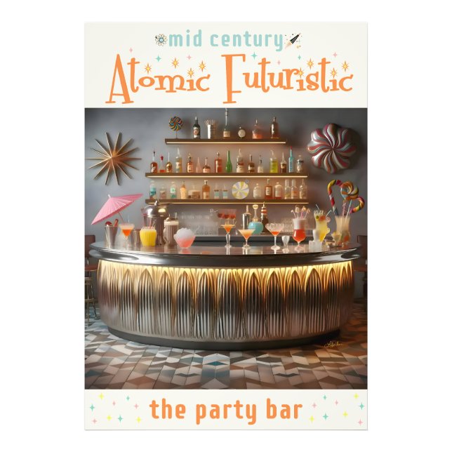 Atomwaffenfuturistisches Party-Bar Mitte des Jahrh Fotodruck (Vorne)