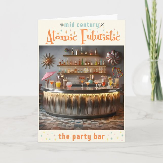 Atomwaffenfuturistisches Party-Bar Mitte des Jahrh Karte (Vorderseite)