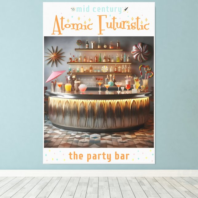 Atomwaffenfuturistisches Party-Bar Mitte des Jahrh Leinwanddruck (Insitu (Holzboden))