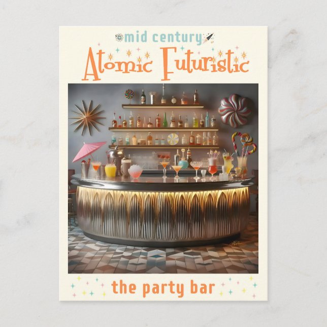 Atomwaffenfuturistisches Party-Bar Mitte des Jahrh Postkarte (Vorderseite)