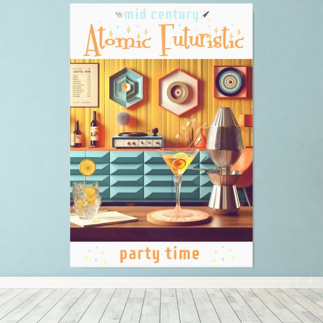 Atomwaffenfuturistisches Party Mitte des Jahrhunde Leinwanddruck (Insitu (Holzboden))