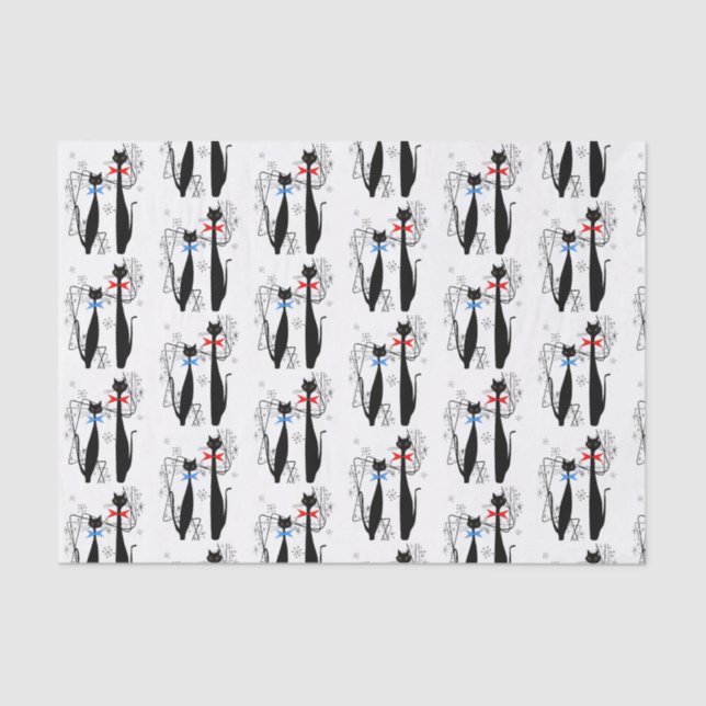 Atomzeit Mitte Jahrhundert Moderne Coole Katzenpaa Seidenpapier (Vorderseite)