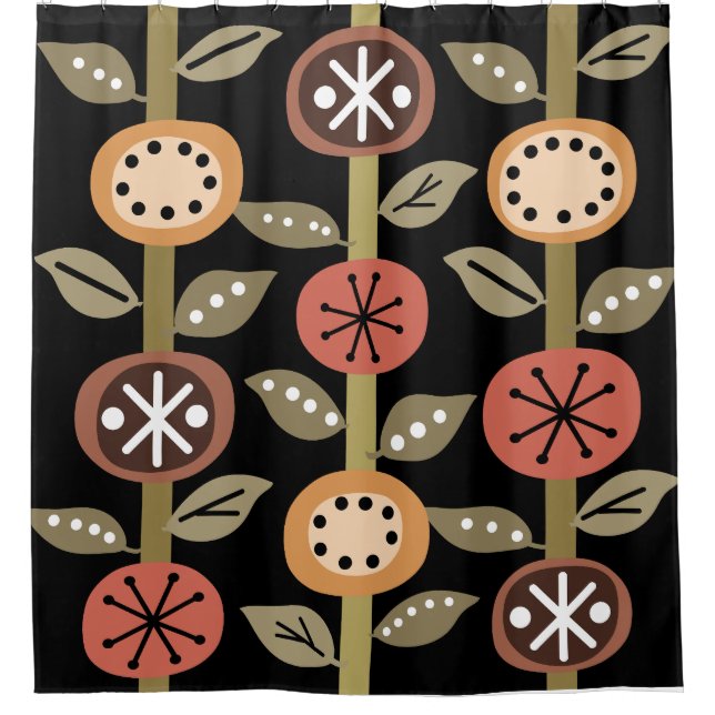 Atomzeitalter Blume Art Black Colorful Duschvorhang (Vorderseite)