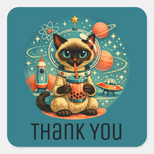 Atomzeitalter-Boba-Siamesischer-Astronaut-Katze-Da Quadratischer Aufkleber