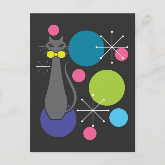 Atomzeitalter im Retro-Stil - Coole Katze Postkarte (Vorderseite)