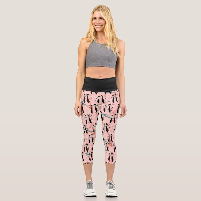 Atomzeitalter Retro Mittelalter Moderne Coole Katz Capri Leggings (Vorderseite)