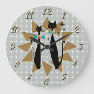 Atomzeitalter Retro Mittelalter Moderne Coole Katz Große Wanduhr