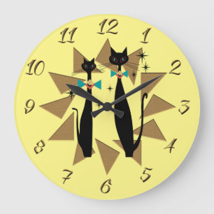 Atomzeitalter Retro Mittelalter Moderne Coole Katz Große Wanduhr
